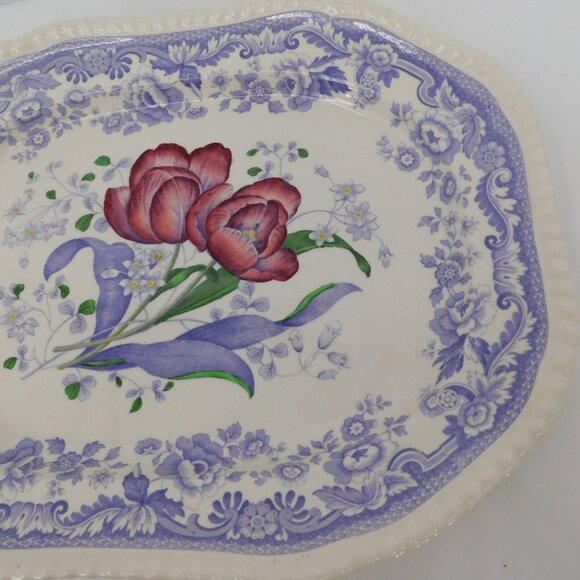 Spode Mayflower Fine China Old Backstamp 15" Oval Serving Platter England VTG - Picture 3 of 11